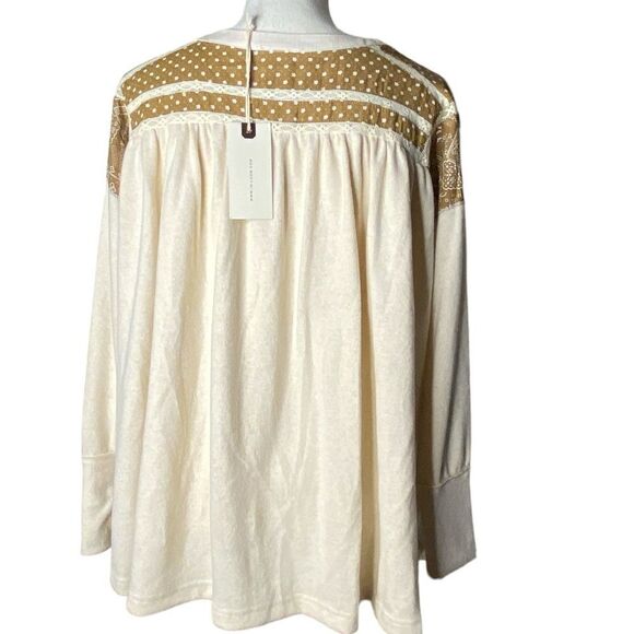 In Loom Wm’s Sz Med Ivory Soft Knit Contrast Handkerchief Henley Shirt Top - Picture 4 of 8